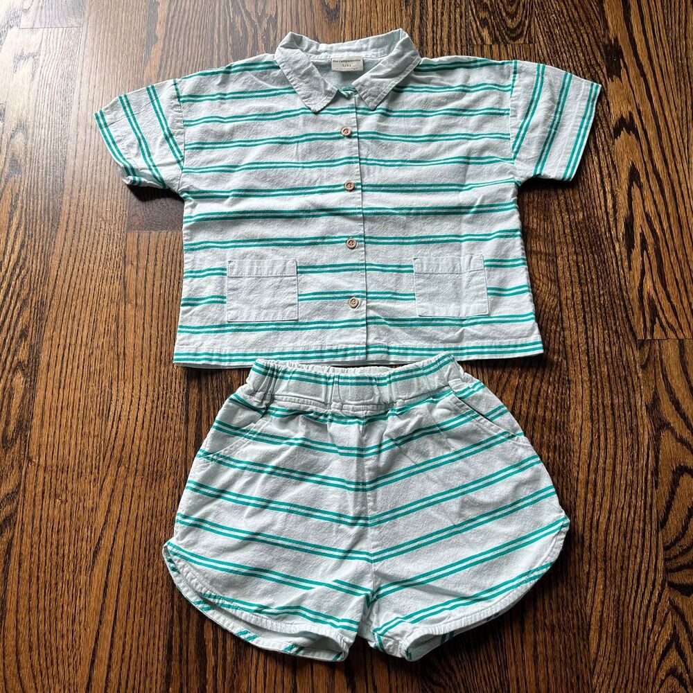 Kids Striped Two-Piece Matching Set in Light Gray and Teal